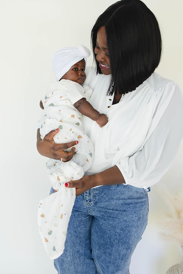 Leyl&Ari Muslin Swaddle Baby Blanket | 100% Organic Cotton Recieving Wrap (Terrazo)