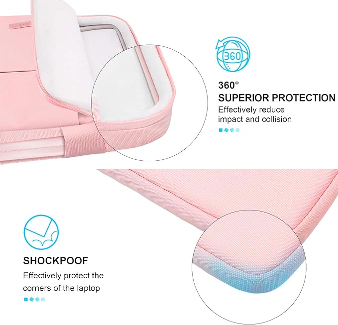 Lacdo 360° Protective Laptop Sleeve Case for 16 inch New MacBook Pro M4/M3/M2/M1 Pro/Max A3403 A3186 A2991 A2780 A2485 A2141 2024-2019, 15 inch Surface Laptop 7th Copilot+PC/6/5/4/3 Computer Bag, Pink