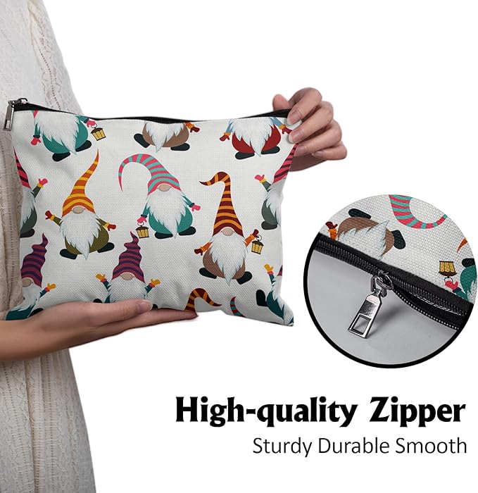 Cafl Happy Gnomes Makeup Bag Travel Large Gnome Cosmetic Bag Organizer toiletry Essentials Jewelry Zipper Bag Gift For Women -10×8 inch