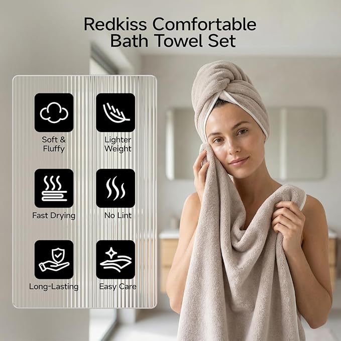 REDKISS 2 Pack Microfiber Extra Large Bath Sheets, 35 x 70 Inches, 670G, Soft and Absorbent, Quick Dry Oversized Bath Towels, Perfect for Bathroom, Plush Shower Towels for Spa, Gym & Hotel, Beige