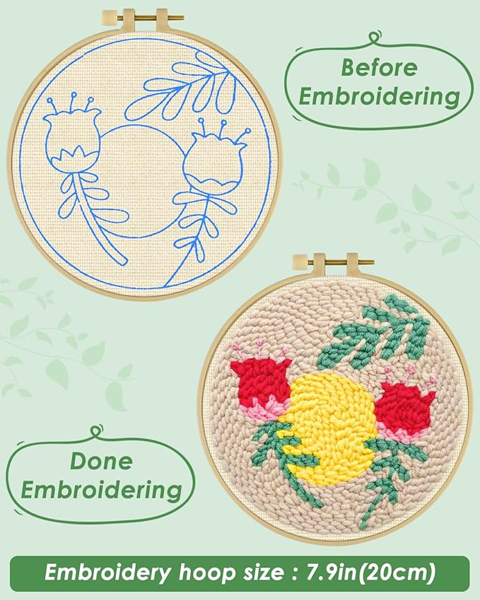 ERKOON Punch Needle Kit Adults Beginners, DIY Easy Floral Embroidery Set for Starter Art Craft, Needling Punch Project with Patterns, Tools, Yarns, Hoop, Instruction (Rose Passing)