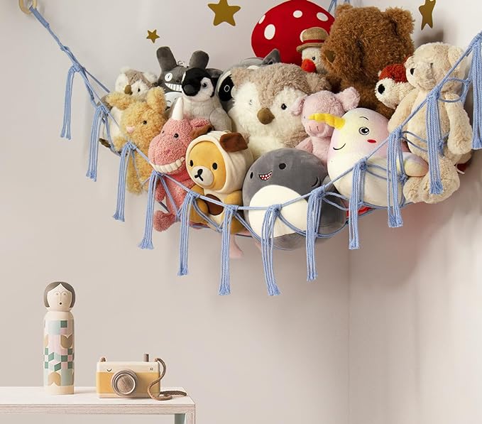 mirolam Stuffed Animal Storage Hammock Large Toy Hammock Net for Stuffed Animals Corner - Blue Plush Stitch Stuff Huggy Wuggy Toy Storage Room Decor