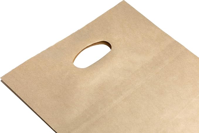 Natural Brown Kraft Paper Bags with Reinforced Handles 11" x 6" x 11" - Sturdy Die Cut Tote Bag for Baby Shower, Gift, Food Service, Shopping, Small Business, Takeout, Bakery, Restaurants -100 Pack