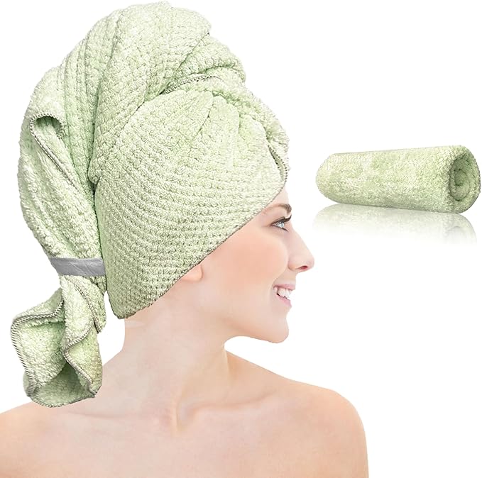 Chloven Large Microfiber Hair Towel Wrap for Women - Ultra Absorbent & Anti-Frizz Hair Drying Towel - Quick-Dry Hair Turbans Wrap Towels for Women Curly Hair - Multipurpose Bath Towel Alternative
