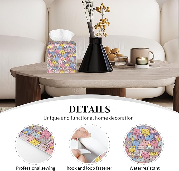 POIUBLE Tissue Box Holder Christmas Cats Tissue Box Cover Square Leather Tissue Holder Organizer Portable Decorative Facial Paper Case for Home Office Bathroom Vanity Countertop