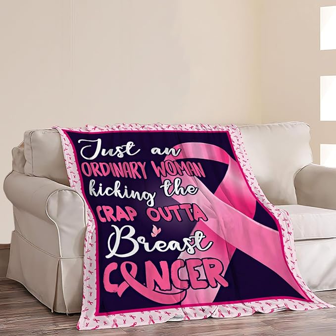 Breast Cancer Blanket Breast Cancer Awareness Throw Blanket Fleece Flannel Bedding BC Survivor Healing Gifts for Women Girls Adults Stuff Plush for Couch Sofa Bed Room Pink Ribbon Decor 40"X50"