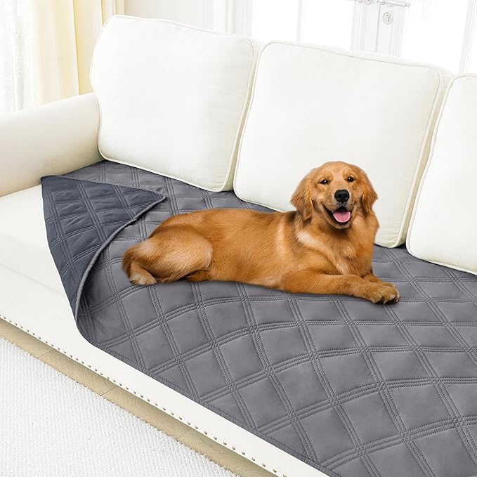 Smiry Waterproof Dog Bed Cover Blanket 40x90, Soft Reversible Pet Blanket, Washable Leakproof Cats Dogs Couch Cover for Sofa, Couch, Furniture, Lattice, Grey/Dark Grey