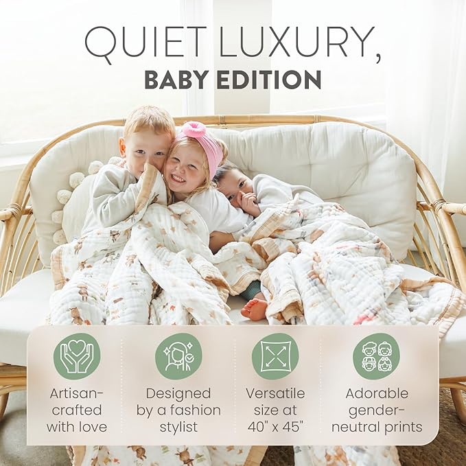 Organic Cotton Muslin Baby Blanket for Boys & Girls - Luxurious Soft Toddler Quilt for Swaddling - Gender Neutral Blanket - Baby and Toddler Gift - Neutral Dot
