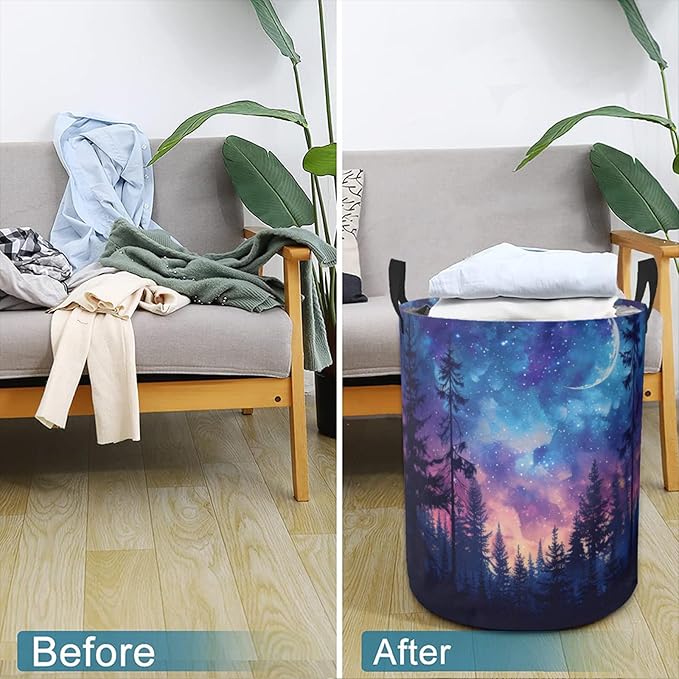 Laundry Basket Forest Galaxy Collapsible Laundry Hamper with Handles Clothes Storage Bin for Household Bedroom Bathroom College Dorms
