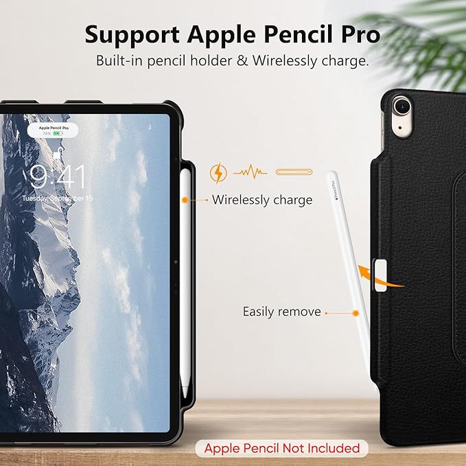 Fintie Rotating Case for iPad Air 13-inch (M3) 2025, (M2) 2024-360 Degree Swiveling Protective Stand Cover with Pencil Holder, Auto Wake/Sleep, Black