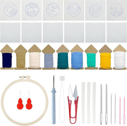 Allazone Punch Needle Kits, Punch Needle Coasters Kit, Punch Embroidery Kit with Felt Yarns Hoop Tools for DIY Coaster Crafts (Mountains and Rivers)