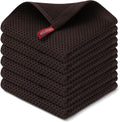 Kitinjoy 100% Cotton Kitchen Dish Cloths, 6 Pack Waffle Weave Ultra Soft Absorbent Dish Towels for Drying Dishes Quick Drying Kitchen Towels Dish Rags, 12 X 12 Inches, Dark Brown