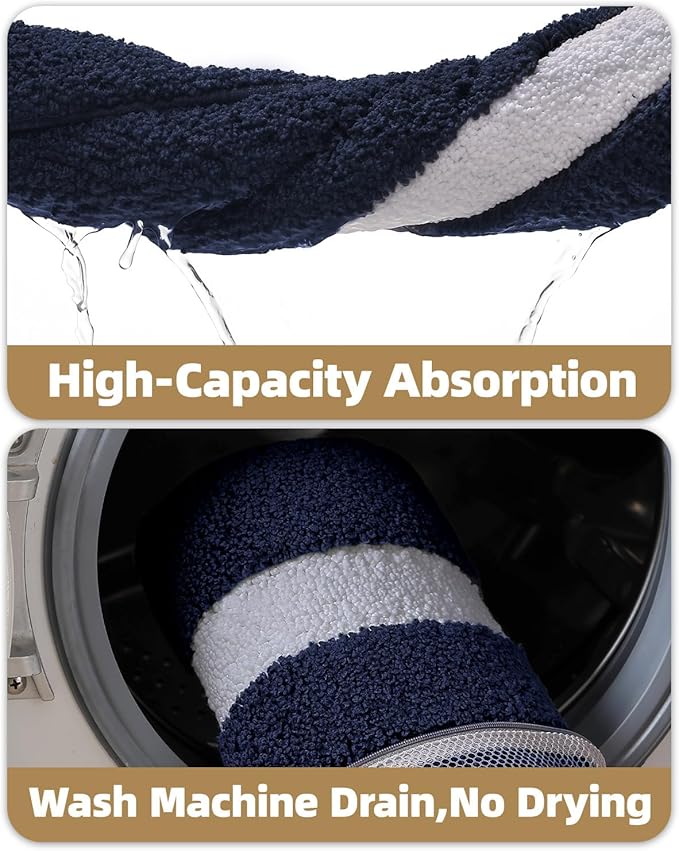 Color&Geometry Bathroom Rugs, Water Absorbent and Quick Dry Microfiber Bath Rugs-24"x36", Non-Slip, Machine Washable, Extra Soft Plush Bath Mats for Bathroom, Laundry Room, Blue White