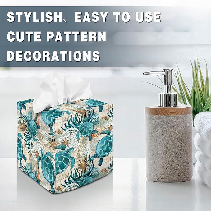 Tissue Box Cover Square Decorative Tissue Box Holder Cute Funny Cube Tissue Case Cover-Sea Turtle Tissue Box Cover