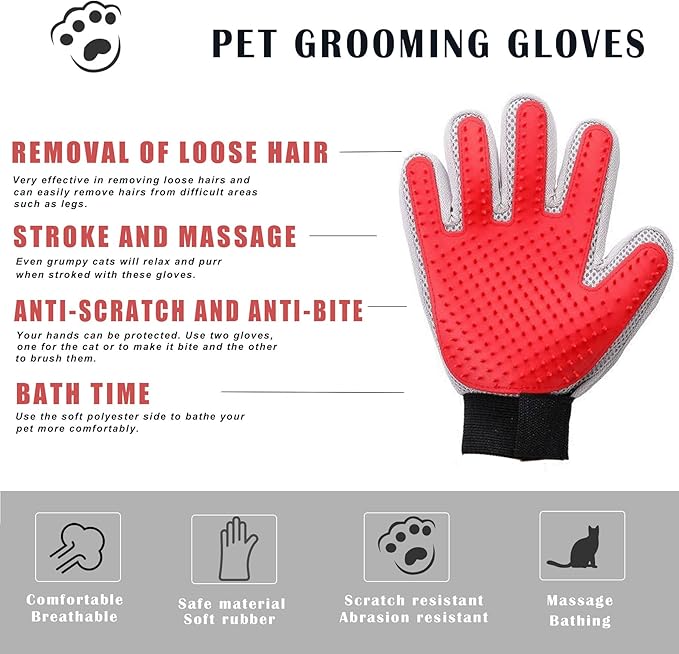 Marchul Upgrade Efficient Pet Hair Remover Gloves: Gentle Shedding Brushes for Dogs, Cats & Horses with Long and Short Hair, 1 Pair