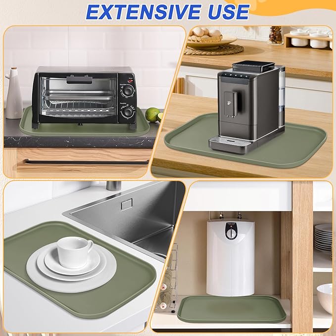 SMILOOL Silicone Pet Feeding Mat with Raised Edge for Food and Water, Dog Bowl Mats, Cat Bowls Placemat with High Lip for Floor Waterproof, Rubber Tray for Cats and Dogs 24 x 16 x0.8 Light Olive Green