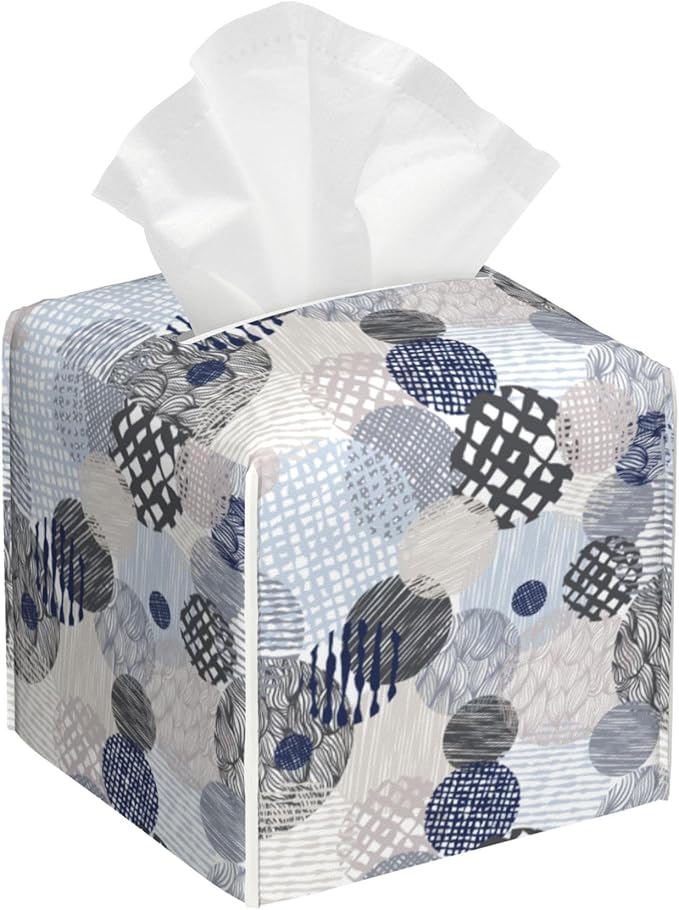 BLYKVGHQ Abstract Lines Tissue Box Cover Square, Geometric Tissue Box Holder with Bottom Belt Leather Facial Paper Organizer Dispenser for Bathroom Bedroom Dresser Night Stand Tabletop