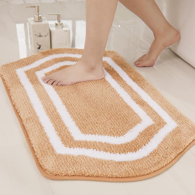 COSY HOMEER Extra Thick Bath Rugs - Anti-Slip Bath Linen Sets Mats Soft Plush 100% Strong Polyester Mat Living Room Bathroom Water Absorbent(Beige,17x27 - Inches)