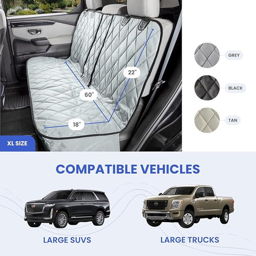 4Knines Dog Seat Cover for Back Seat, Heavy Duty Waterproof Rear Seat Protector for Large Trucks, SUVs, Cars -Fits 60/40 Split Bench with Middle Seat Belt, Non-Slip Backseat Cover (Extra Large, Black)