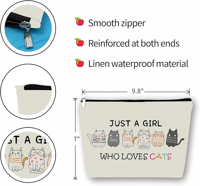 Girlly Cat Makeup Bag For Cat Lover Valentines Day Gifts: Cosmetic Bag & Toiletry Pouch Just A Girl Who Love Cats Themd For Mom, Daughters, Friends,Teen Girl & Women.Ideal Gifts For Travel, Birthdays.