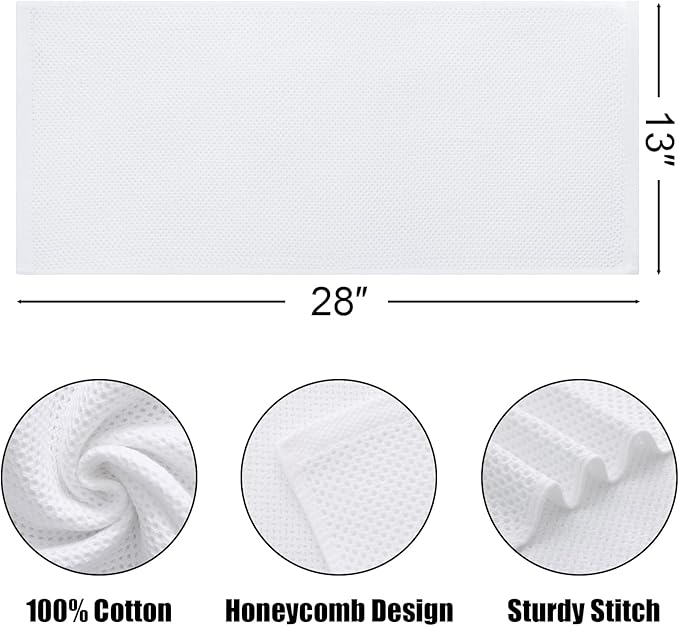 Kitinjoy 100% Cotton Waffle Weave Kitchen Towels, 6-Pack Super Soft and Absorbent Dish Towels for Drying Dishes, Kitchen Hand Towels, 13 in x 28 in, White