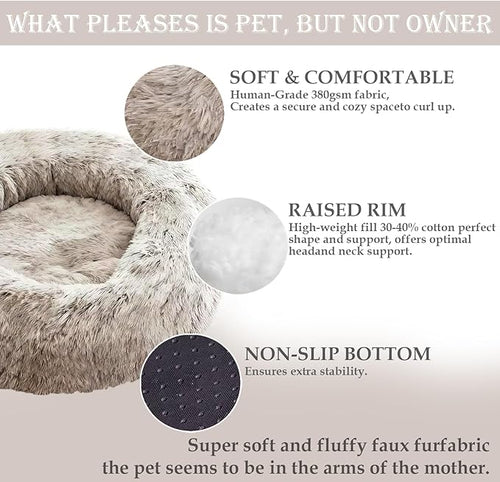 Aofast Calming Dog & Cat Bed for Extra Large Small Medium Sized Pet, Donut Washable Comfort Fluffy Warm Round Mat for Puppy Kitten, 8 Size Essentials Furniture Supplies Indoor