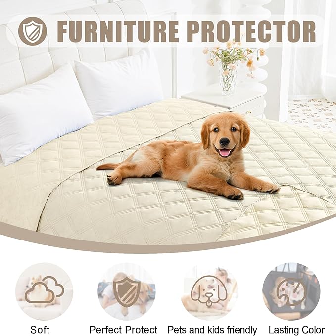 Smiry Waterproof Dog Bed Cover Blanket 40x70, Soft Reversible Pet Blanket, Washable Leakproof Cats Dogs Couch Cover for Sofa, Couch, Furniture, Lattice, Beige/Beige