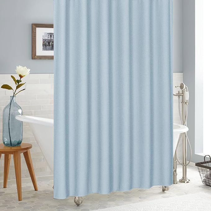 MitoVilla Blue Waffle Fabric Shower Curtain, Light Blue Waffle Weave Textured Shower Curtains for Modern Luxury Bathroom Decor, Grey Blue Hotel Spa Shower Curtain, 72 x 72, Baby Blue/Fog Blue