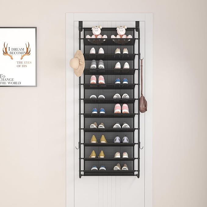 MUOU 10 Tier Shoe rack Hanging Shoe Storage the door shoe rack for Closet Pantry Over The Door Shoe Organizer Wall Floating Shelves (Black, 10 Tier)