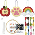 HAND U JOURNEY 3Pcs Embroidery Punch Needle Bachpack Charm Kit, Original Design with 2.2mm Punch Tool, Threads and Hoop. Random Color Chain (Rainbow & Cat paw)