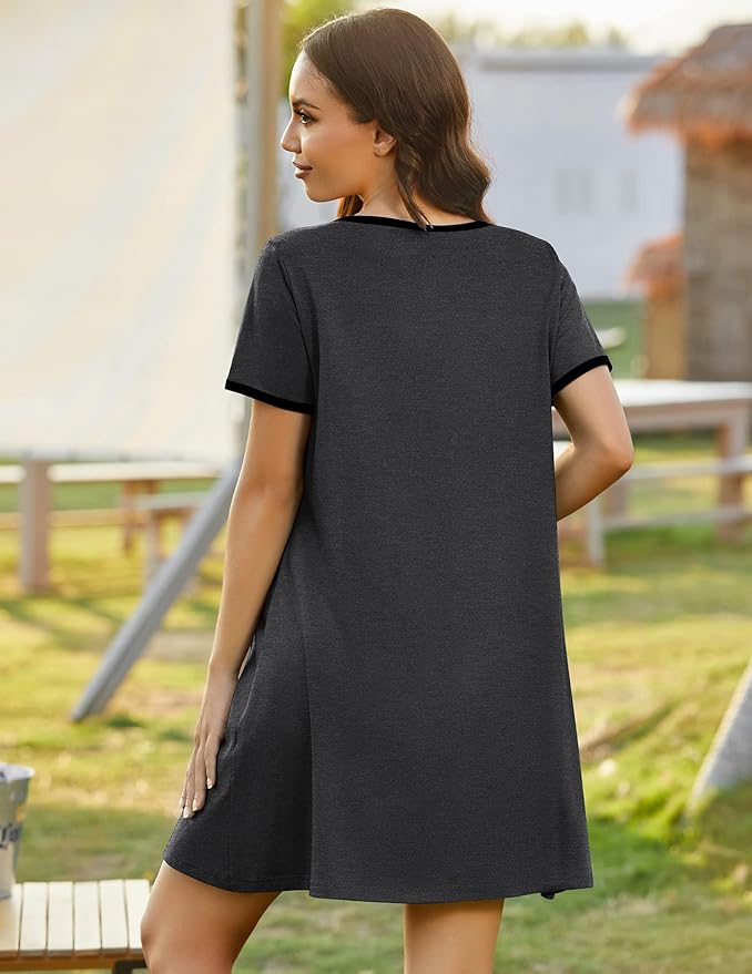 Ekouaer Zip Up Robes for Women Short Sleeves Zipper House Coat Short Bathrobes Lightweight Nightgown with Pockets S-3XL