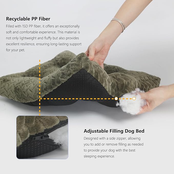 Necesitar 30 Inch Dog Crate Bed for Medium Dogs Washable Soft and Comfy Kennel Pad with Anti-Slip Comfy Sleeping Pillow Up to 40 lbs Pets,30x19 Olive Green