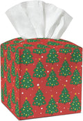 Christmas Trees Tissue Box Cover, Leather Tissue Holders Decorative for Home Office Kitchen Bathroom Organizer, Square Facial Paper Organizer Christmas Table Decor -034