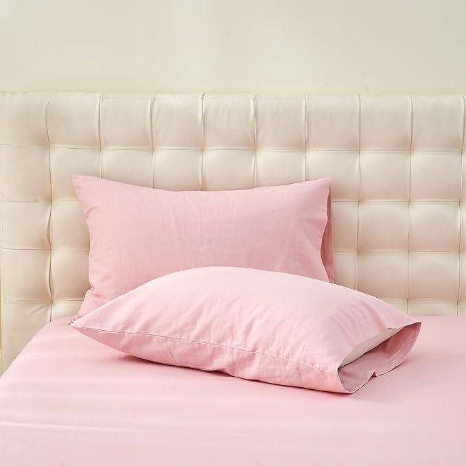 Simple&Opulence Belgian Linen Sheet Set Solid Color - 4 Pieces (1 Flat Sheet & 1 Fitted Sheet & 2 Pillowcases) Natural Flax Cotton Blend Soft Bedding Breathable Farmhouse - Pale Pink, Full Size