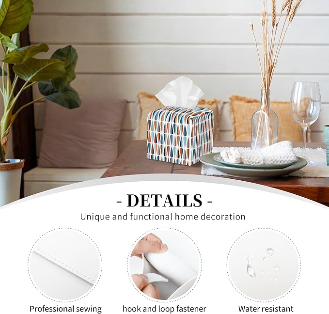 POIUBLE Tissue Box Holder Drop Shapes in Tones Tissue Box Cover Square Leather Tissue Holder Organizer Portable Decorative Facial Paper Case for Home Office Bathroom Vanity Countertop