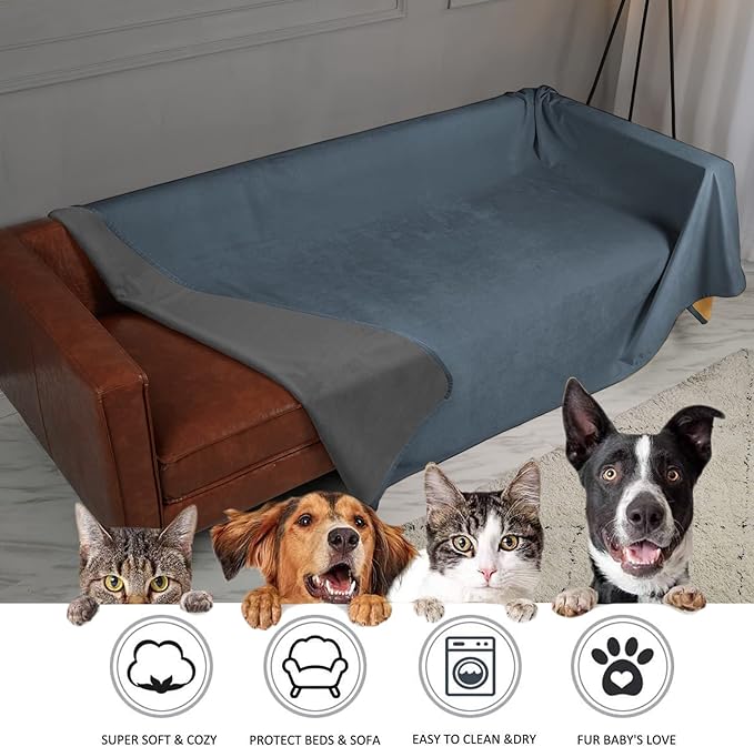 Ameritex Pet Bed Blanket Reversible 100% Waterproof Velvet Super Soft for Sofa and Bed