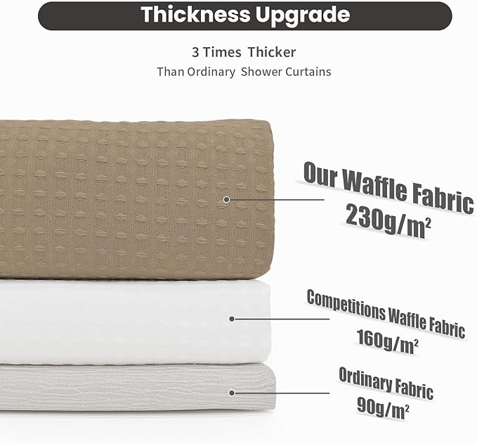 Inhousolu Extra Long No Hook Shower Curtain with Snap in Fabric Liner Set Waffle Weave 230GSM Weighted Hem, Waterproof & Washable Bathroom Curtain Spa Luxury with Mesh Top Window 72" W x 84" L Beige
