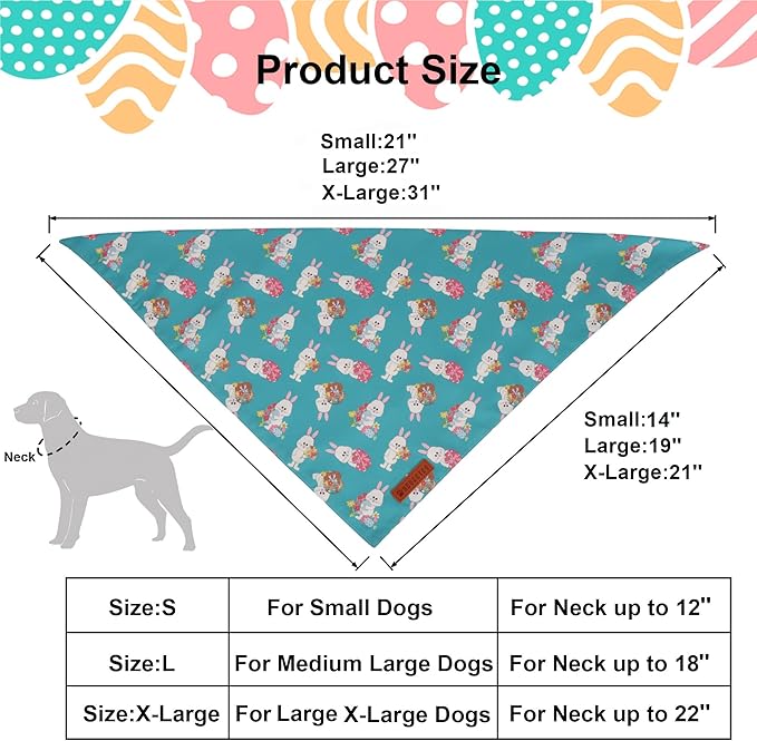 ADOGGYGO Easter Dog Bandanas 2 Pack, Triangle Reversible Bunny Carrot Dog Scarf, Premium Durable Fabric, Easter Bandana for Medium Large Dogs (Large)