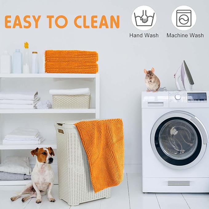 Amylove 4 Pcs Guinea Pig Cage Liner Guinea Pig Bedding Dog Door Mat for Muddy Pet Paws Washable Chenille Pee Pads Small Animal Sleeping Bed for Bunny Hamster(16 x 24 Inch,Rectangular,Orange)
