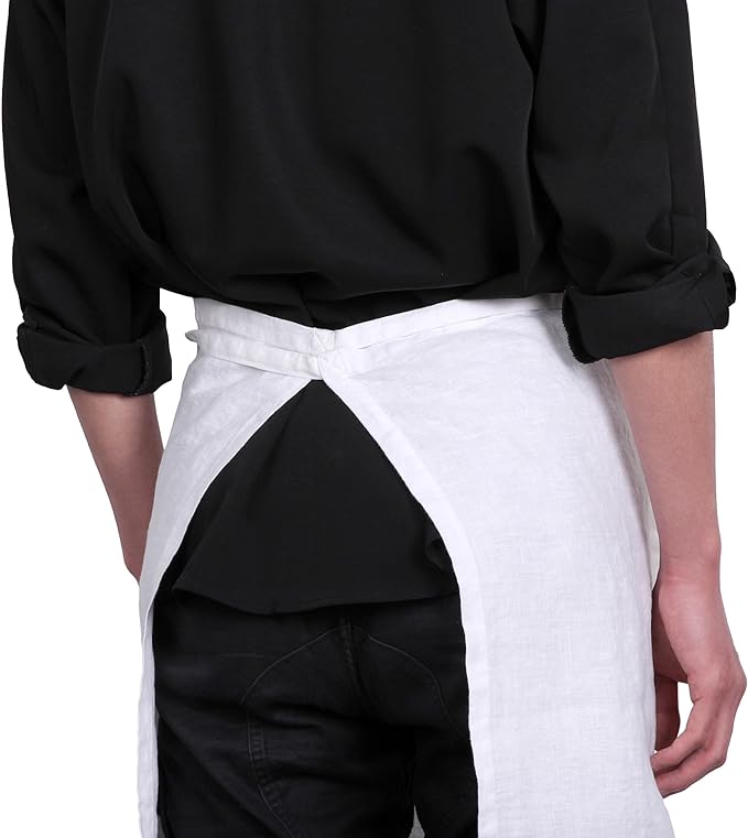 Pure Linen Bistro Half Apron - 25 x 35 Inch Unisex Waist Aprons with Large Pocket Ideal for Kitchen Crafts and More