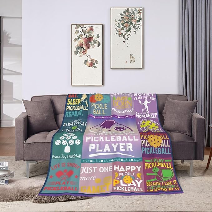 wsradto Pickleball Blanket Gifts for Pickleball Lover Throw Blanket Bedding Cozy Fleece Flannel Lightweight Stuff Plush for Men Women Boys Adults Fans Players for Couch Sofa Bed Home Decor 50"x60"