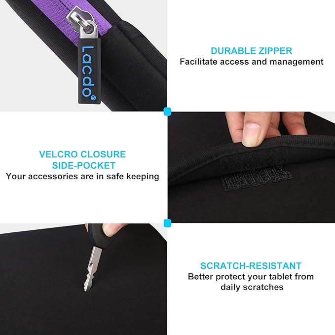 Lacdo Tablet Sleeve Case for 11 inch iPad A16 / 11 inchs iPad Pro M5 M4 / 11" iPad Air M3 M2 / 10.9" iPad / 10.2" iPad / 10.9" ipad Air / 11 Inch Samsung Galaxy Tab A9+ Bag, Fit Magic Keyboard, Purple
