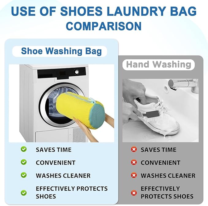 Debbu Shoe Washing Machine Bag, Laundry Shoe Bag for Washer and Dryer - Reusable Thick Non Fading Shoe Cleaning Bag for Sneaker Gym Tennis Shoes Unstain Cleaner Kit (2pc-yellow)