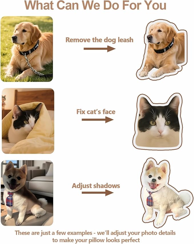 Wucidici Custom Pet Pillow with Picture, Personalized Photo Dog Cat Face Shaped Pillow, Customized Stuffed Animal Pictures Pillows Memorial Loss Sympathy Gifts - 8"