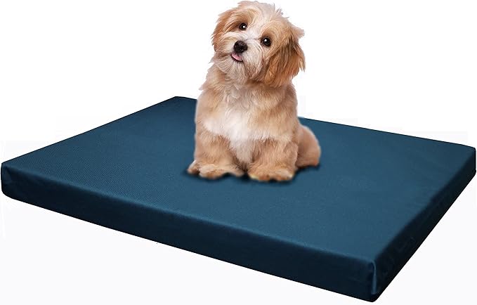 Dogbed4less Memory Foam Platform Dog Bed, Crate Mattress for Orthopedic Joint Relief with Waterproof Removable Cover Medium Large 34X27X3 Pacific Blue
