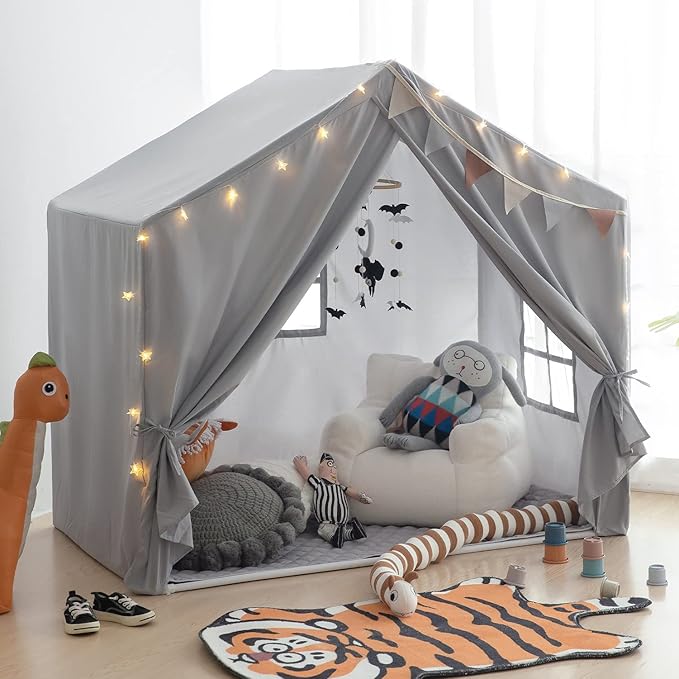 Kids Play Tent Indoor, Play Tents for Kids, Razee Large Playhouse Tent Play House with Padded Mat, Tent Castle for Toddlers, Play Cottage Kid Toys for Boy Girl Birthday Gift (Grey)