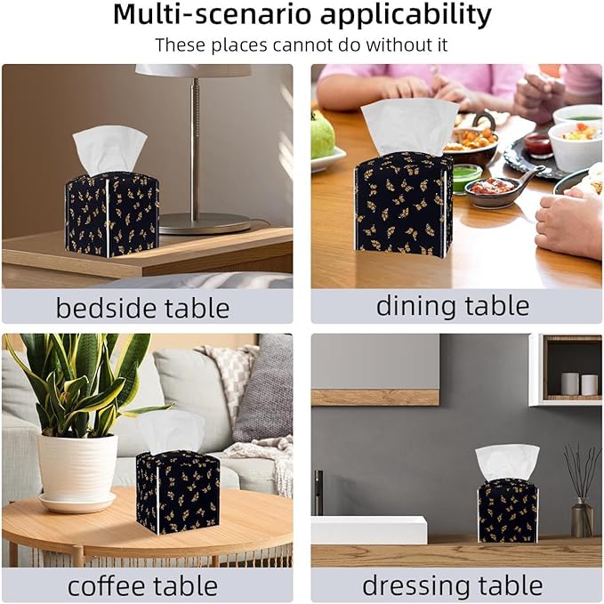 2 Pack Butterfly on Black Background Tissue Box Cover Holder - Leather Decorative Organizer for Tabletop, Bathroom, Car, Office