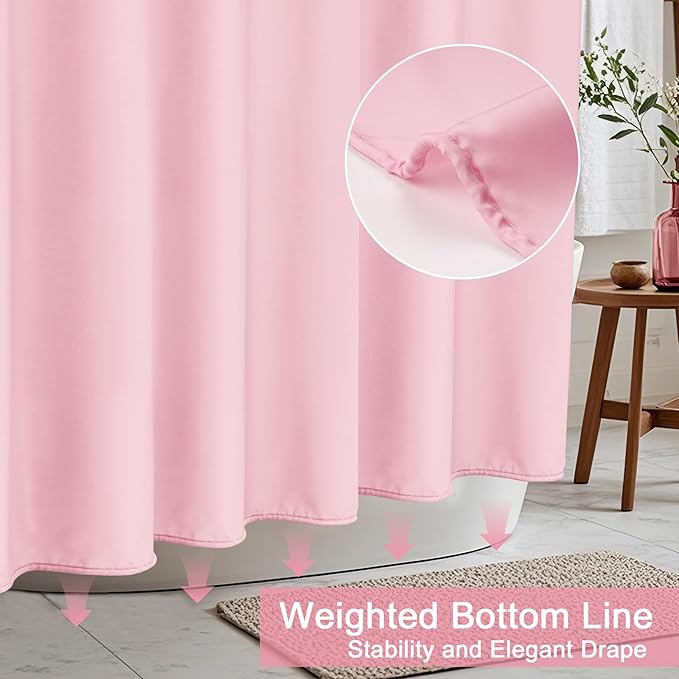 AooHome Standard 72x72 inch Shower Curtain Liner, Durable Polyester Solid Color Shower Curtain with Hooks, Weighted Hem, Water Repellent, Pink