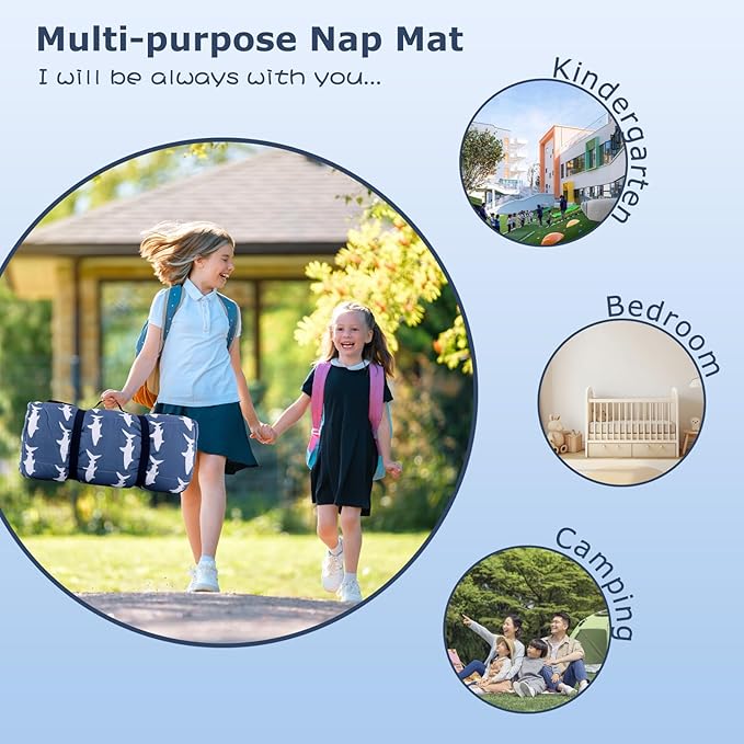 Hi Sprout Toddlers Nap Mat with Removable Pillow and Soft Blanket, Lightweight Daycare Preschool Kindergarten Sleeping Bag, Travel Slumber for Kids Girls Boys