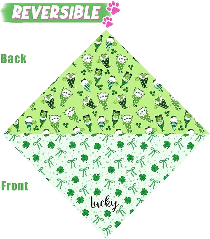 St. Patrick's Day Dog Bandana Reversible 2 Pack Small, St. Patricks Day Pet Bandanas for Dogs Cute Green Shamrock Adjustable Triangle Holiday Scarves for Small Medium Boy Girl Dogs